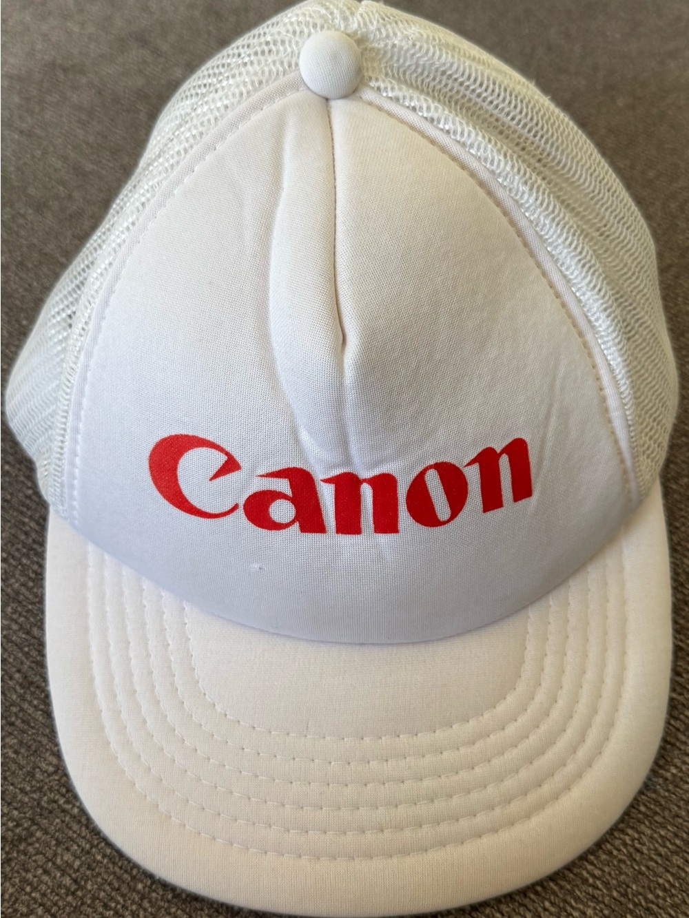 Canon White Cap with Red Logo and Mesh Back
